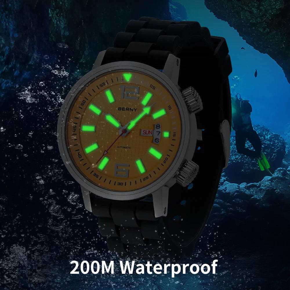 Miyota 8205 20ATM Men`s Sport Luminous Sapphire Diver Automatic Mechanical Waterproof Self Winding Watch