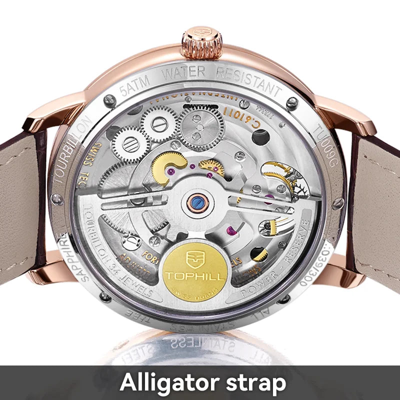 TOPHILL Tourbillon Watch for Men- Automatic Movement Men`s Luxury Waterproof Sapphire Glass Lens Watch