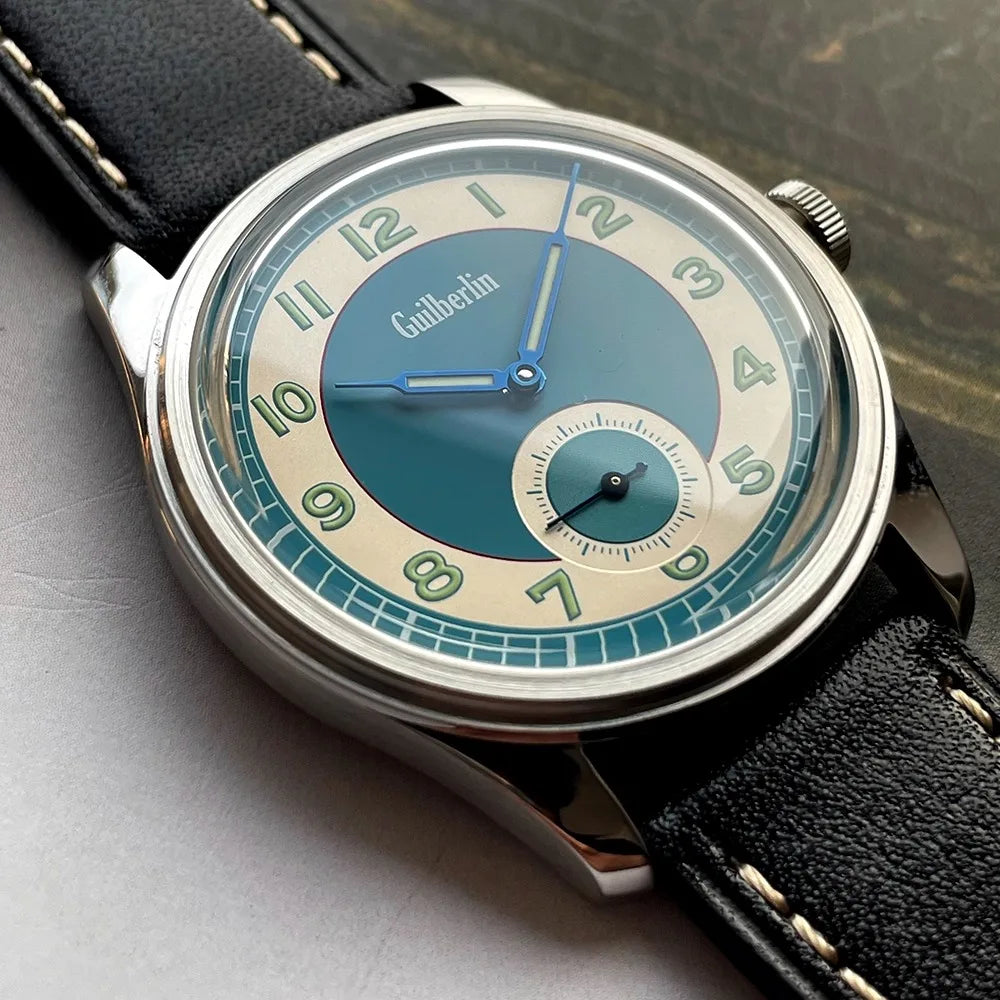 Guilberlin Vintage Men's Watch- Blue 38mm Diameter Hand-Wound Mechanical Movement Watch & Water Resistant