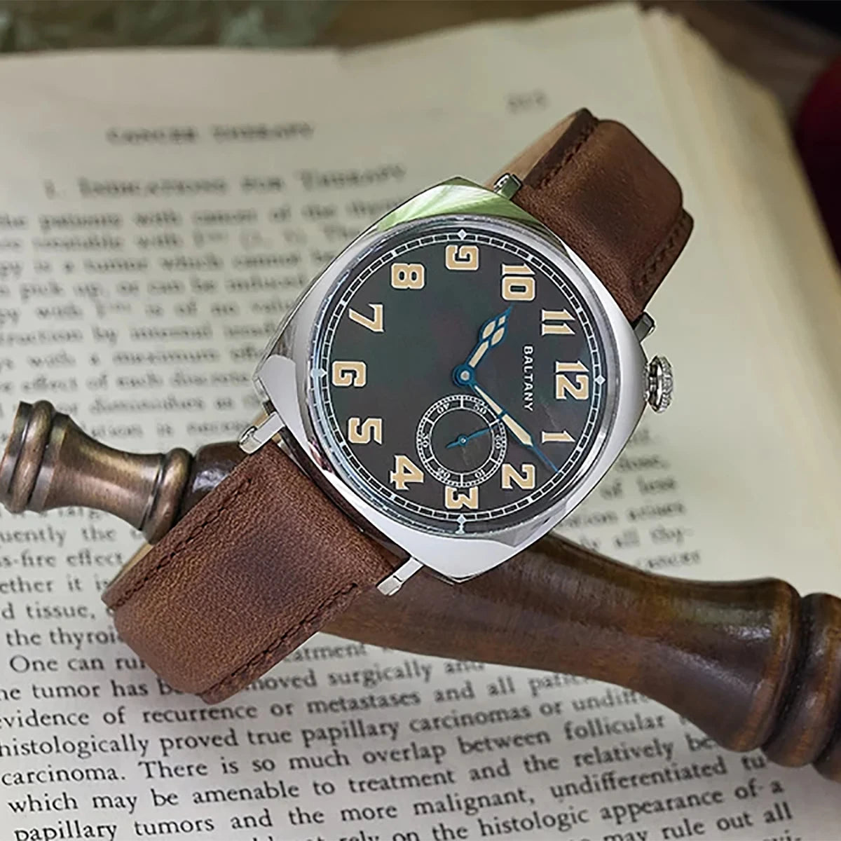 Baltany 1921 Classic ST1701 Men's Automatic Mechanical Watch- Luxury Sapphire Stainless Steel Leather Waterproof 5Bar Retro Glow