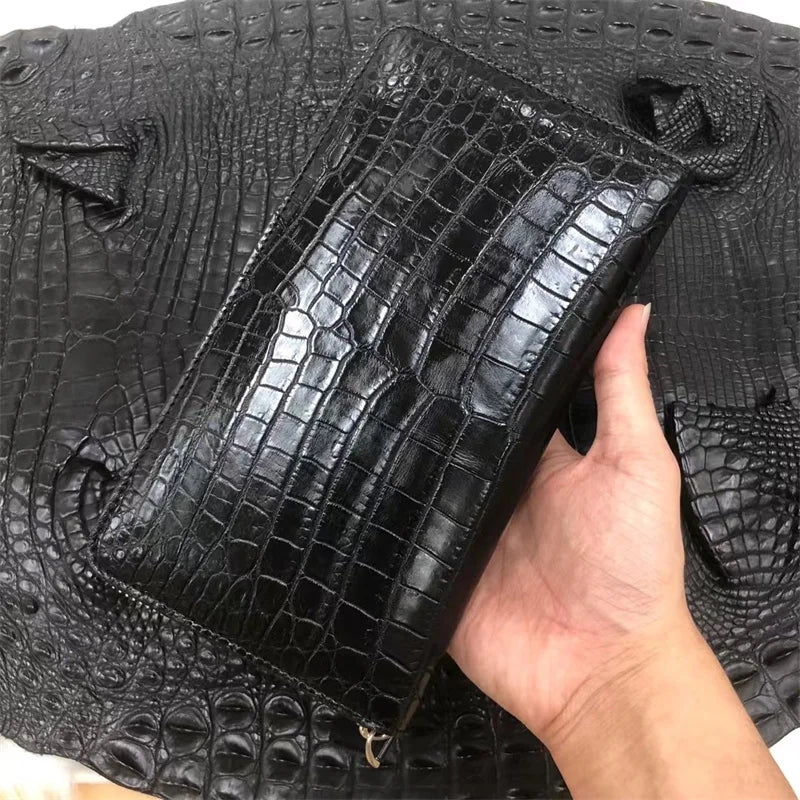 Authentic Real Crocodile Skin Men's Large Card Purse Long Wallet- Genuine Exotic Alligator Leather Male Phone Clutch Bag