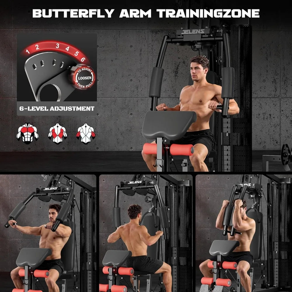 JELENS Home Gym, Multifunctional H11 Home Gym Equipment, Workout Station with 150LBS Weight Stack- Exercise Equipment with Pulley