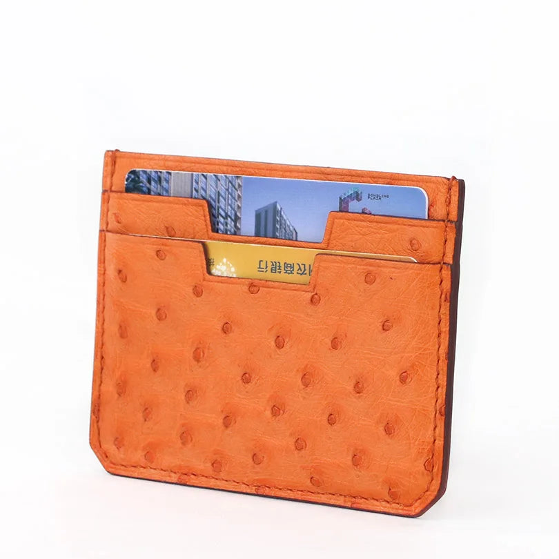 Unisex Genuine Ostrich Leather Card Holder Case- Ostrich Pattern ID Credit Wallet Holder Mini Small Thin Purse