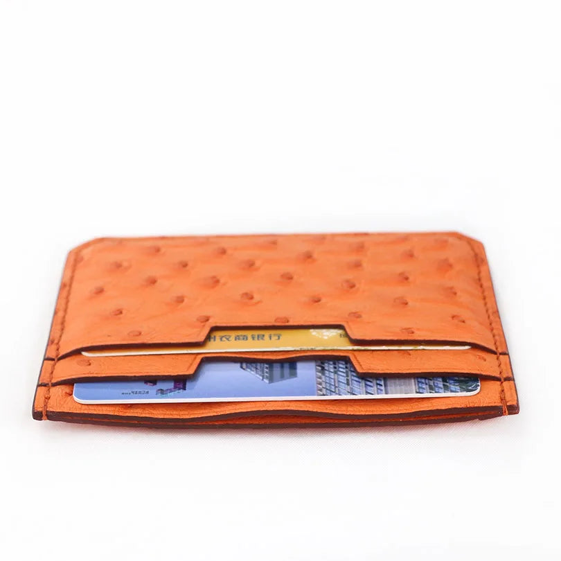 Unisex Genuine Ostrich Leather Card Holder Case- Ostrich Pattern ID Credit Wallet Holder Mini Small Thin Purse