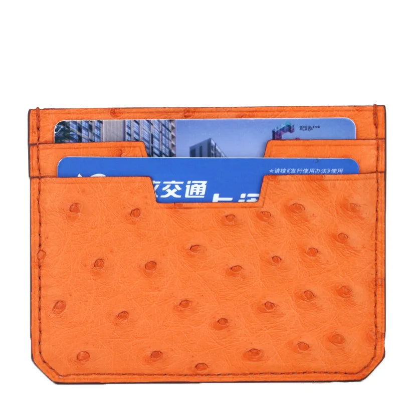 Unisex Genuine Ostrich Leather Card Holder Case- Ostrich Pattern ID Credit Wallet Holder Mini Small Thin Purse